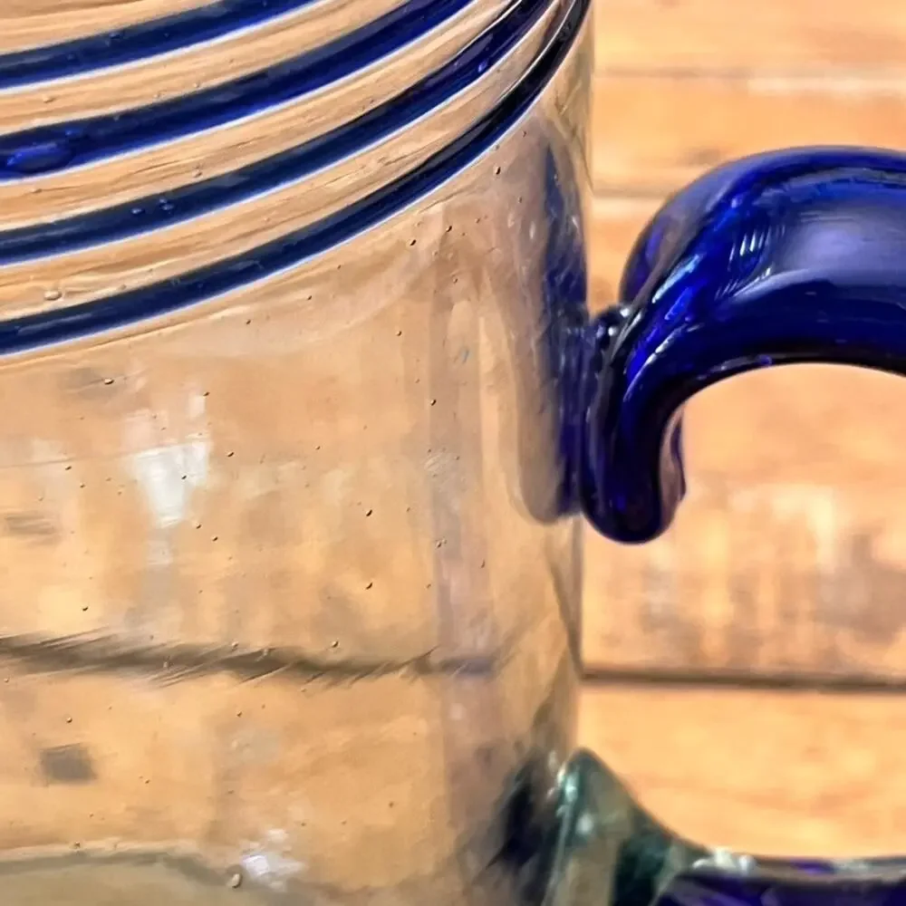 Mexico Hand Blown Art Glass Pitcher 9